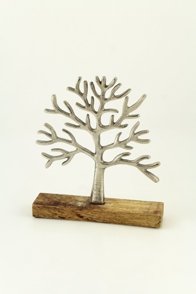 Aluminum-Baum auf Holzsockel - groß - 23 x 5 x 25 cm
