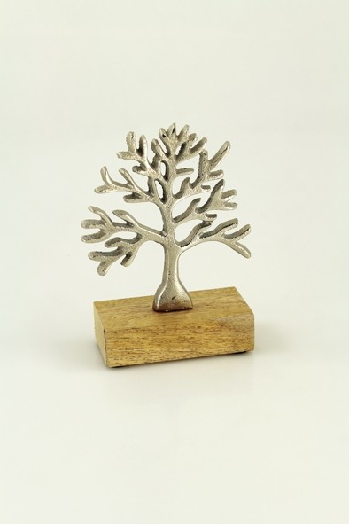 Aluminum-Baum auf Holzsockel - klein - 11 x 5 x 15 cm