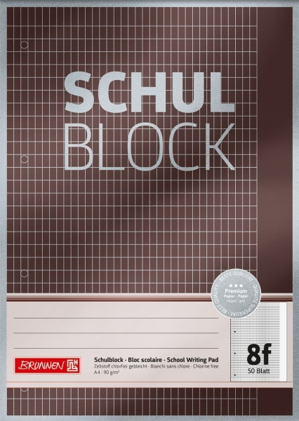 Brunnen Schulblock DIN A4 - Lineatur 8f - 50 Blatt Premium kariert